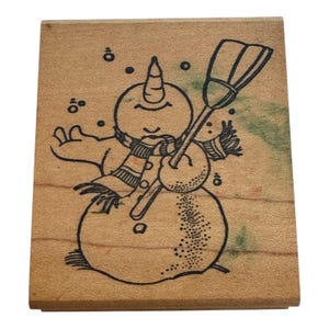 The Stamp Pad Co Rubber Stamp Sneeuwpop Bezem Sjaal Happy Christmas Kaarten maken