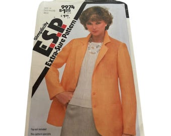 Simplicity Sewing Pattern 9974 ESP Unlined Work Blazer Jacket 16 18 20 Uncut
