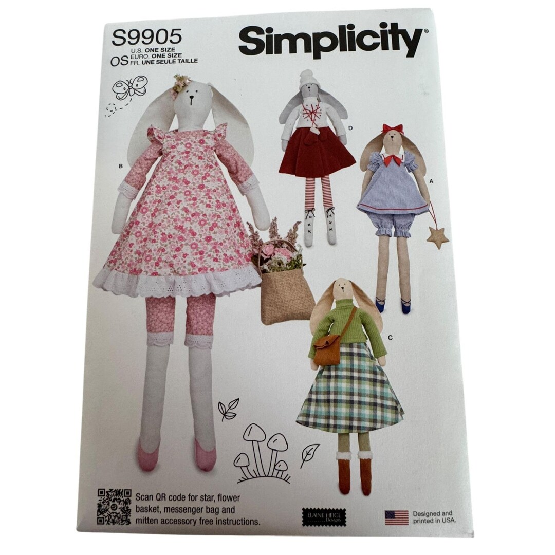 Simplicity Rabbit Patterns Simplicity Sewing Pattern S9905 Plush Slender Bunny With Clothes Easter ...