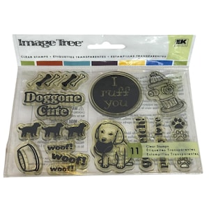 Bild Baum Klare Stempel Set Hund Themed Woof I Ruff You Wortspiel Liebe Doggone Niedliche Pfote