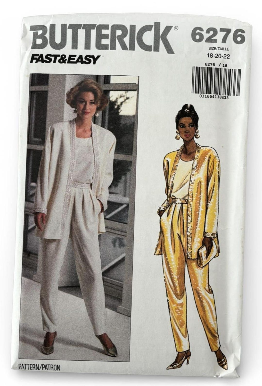 Butterick Sewing Pattern 6276 Evening Jacket Pants 90s Outfit Easy 18 ...