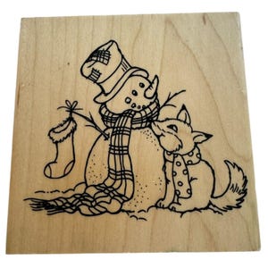 Stampendous Rubber Stamp Renard Friend Bonhomme de neige avec chaussette de Noël fabrication de cartes de Noël