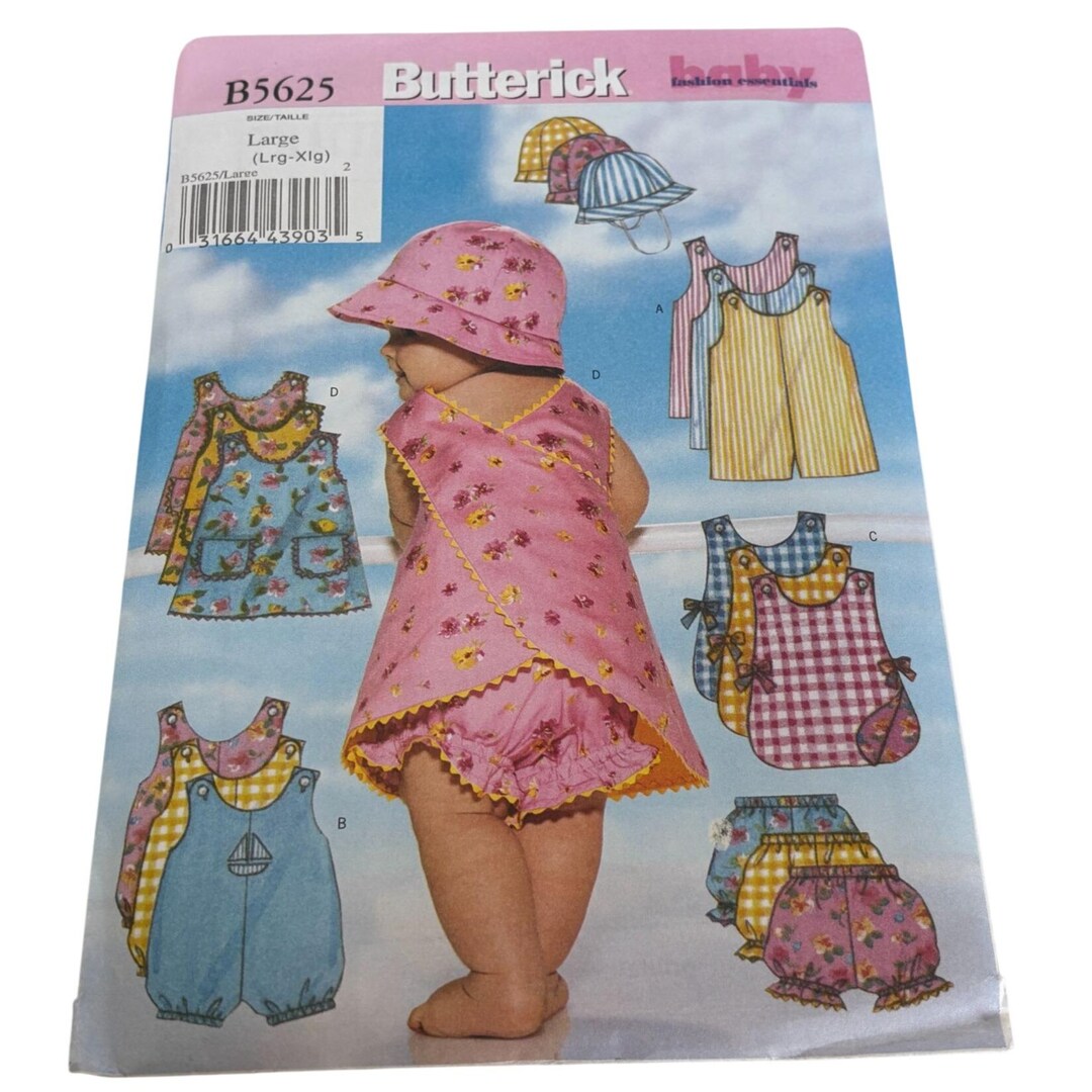 Butterick Sewing Pattern B5625 Infant Baby Romper Jumper Hat Set Summer ...