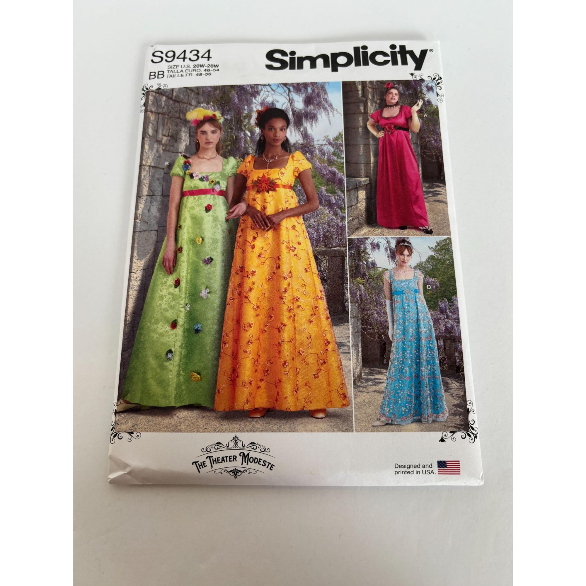 Simplicity Sewing Pattern S9434 Womens Regency Style Dress 20W-28W