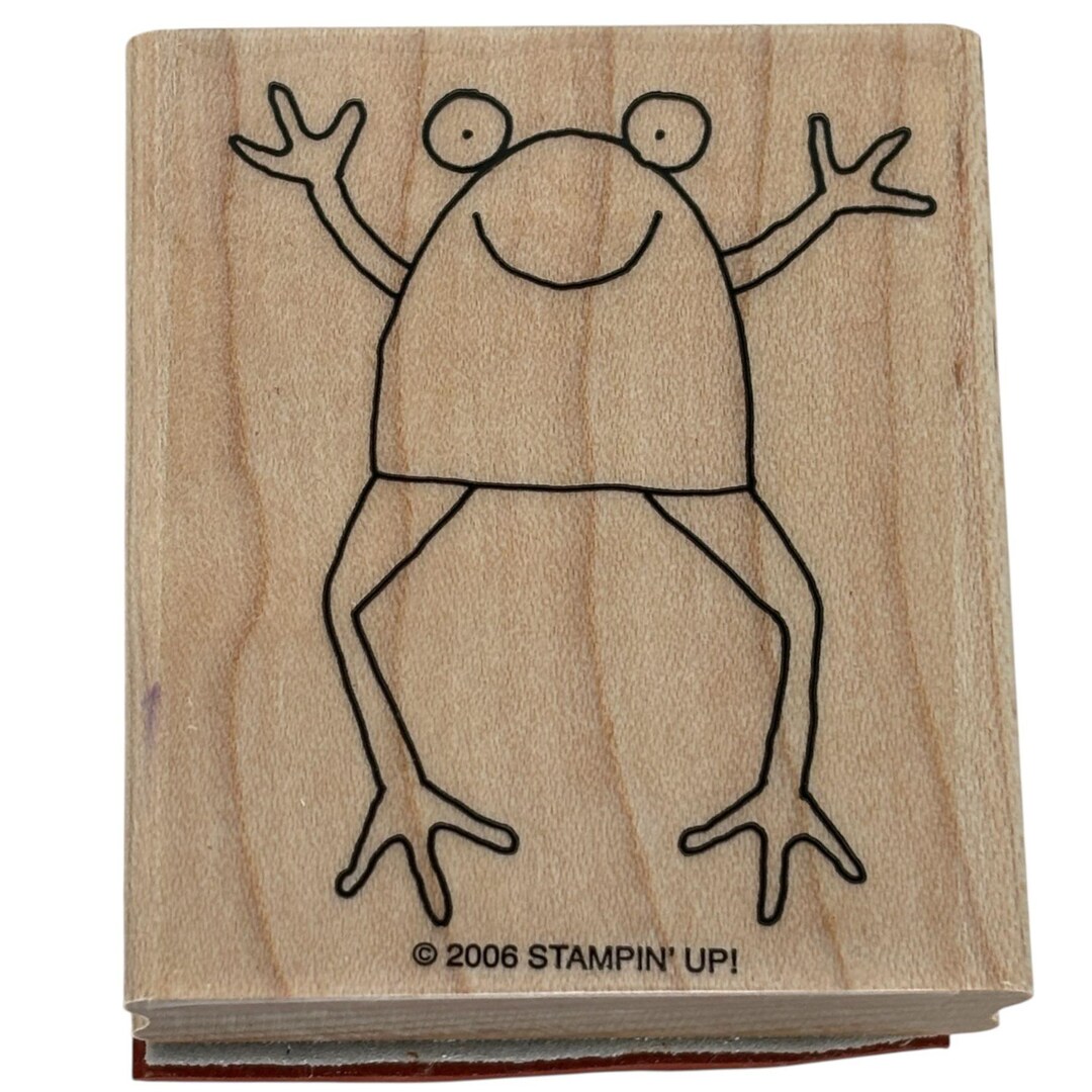 Stampin up Wood Rubber Stamp Frog Jumping Open Arms Animal Hug Card ...