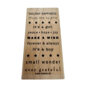 Stampin Up Tarjeta de sello de goma Sentimientos Felicidad navideña Es una niña Niño Paz