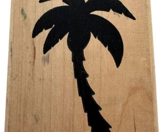 Timbro in gomma con silhouette di palma, vita sull'isola delle Hawaii, biglietti per vacanze estive