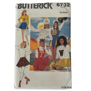 Butterick Sewing Pattern 6732 Cheerleader Dress Jumper Skirt Bib Costume 12-16 Uncut Varsity Uniform