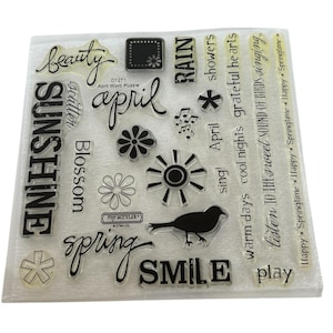 CTMH My Acrylix Acrylic Stamp Set April Word Puzzle Birds Singing Music Notes