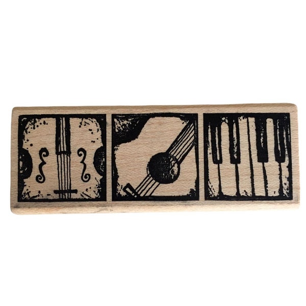 Magenta Rubber Stamp Musical Instruments Guitar Piano Violin Musician Music