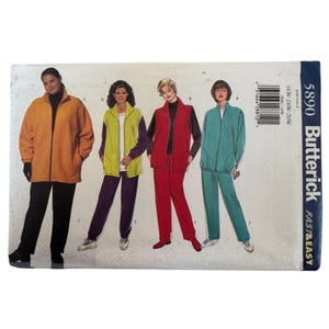Vintage 90s Tracksuit Sewing Pattern Butterick 5890 Jacket Vest Pants Athleisure Pattern 16W-20W Uncut