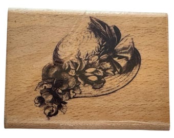Floral Hat Wooden Rubber Stamp Mothers Day Easter Hat Spring Victorian Fashion