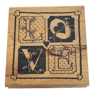 The Stamp Pad Co Tampon en caoutchouc Love Quilt Block Carré pour fabriquer des cartes, Mot Saint-Valentin