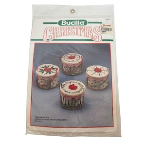 Bucilla Counted Cross Stitch Mini Hatboxes Christmas Ornaments Kit Craft Project