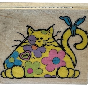 Sello de goma Embossing Arts Petals el gato Hippie Flower Power Animal caprichoso