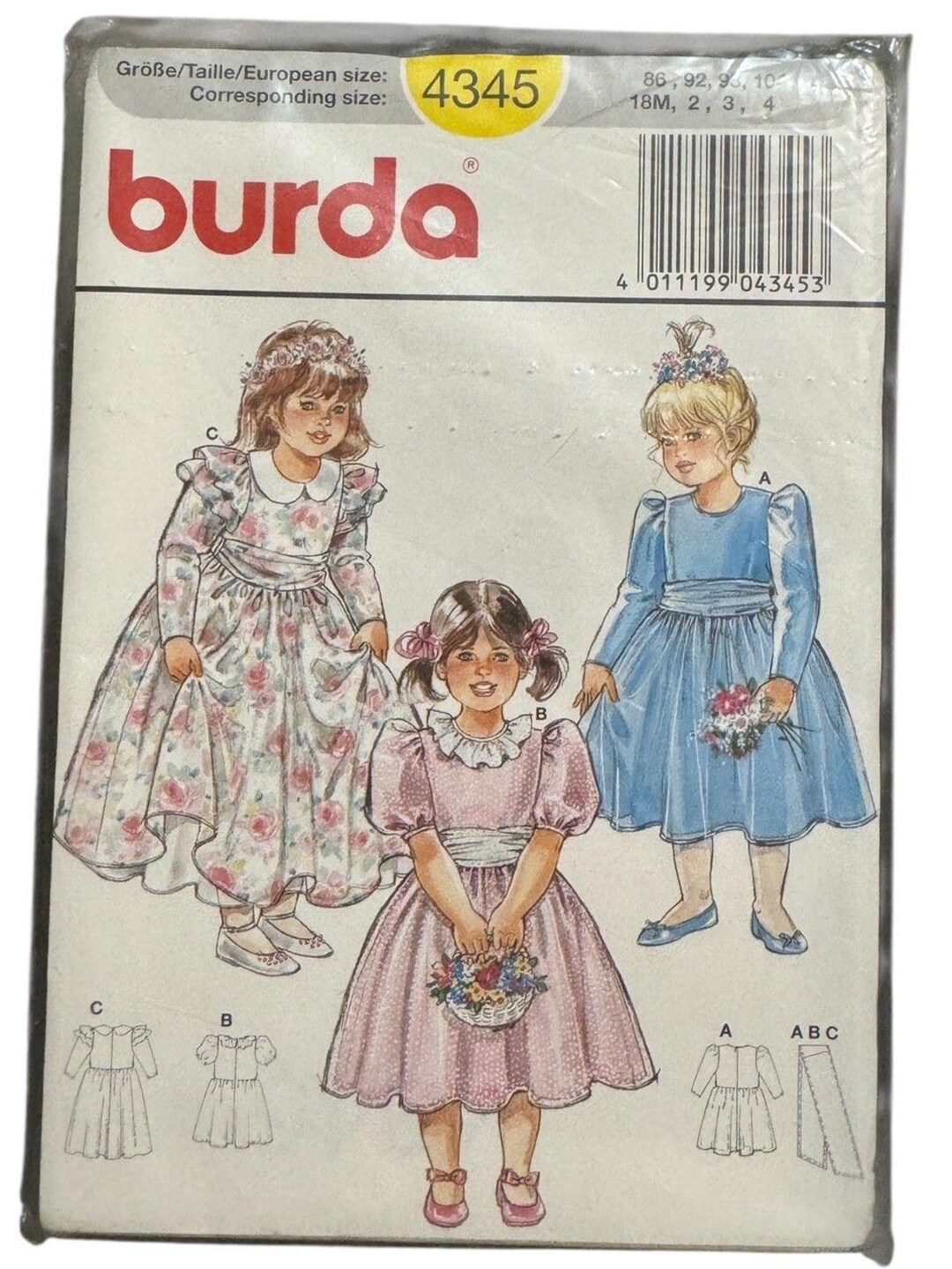 Burda Sewing Pattern 4345 Toddler Flower Girl Dress Sizes 18M-4T Church ...