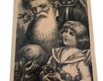 Santa and Girl Rubber Stamp Paper Inspirations Christmas Card Making Craft Old Fashioned Holiday