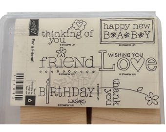 Stampin Up Wood Rubber Stamp Set For A Friend Birthday Wishes Card Making Words