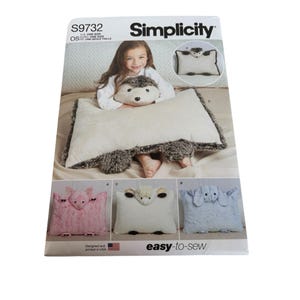 Simplicity Sewing Pattern S9732 Plush Animal Pillow Case Kids Bedroom Decor Easy