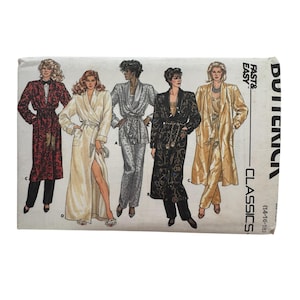 May include: Vintage Butterick Classics sewing pattern featuring five different robe and suit designs. The pattern envelope shows illustrations of the garments in various colors and patterns, with the words "Fast & Easy" and size information.