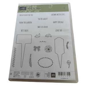 Stampin Up From The Garden Photopolymer Stamps Set Plant Markers Best Buds Pun