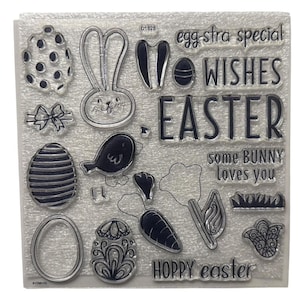 CTMH My Acrylix Stamp Set Eggstra Jeux de mots spéciaux lapin de Pâques Oeufs rigolos printaniers