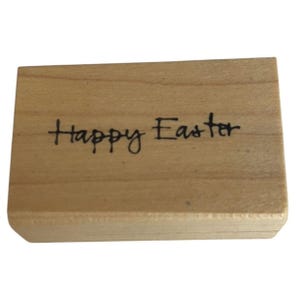 Sello de goma Bear Creek para crear tarjetas de Pascua con palabras "Feliz Pascua", pequeño, montado en madera