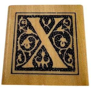 Sello de goma Anitas con letra X decorativa, inicial cuadrada, para tarjetas ornamentadas