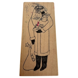 Primitieve volksstempel kerstman Kerstman Kerstkaart maken vakantiesneeuwpop