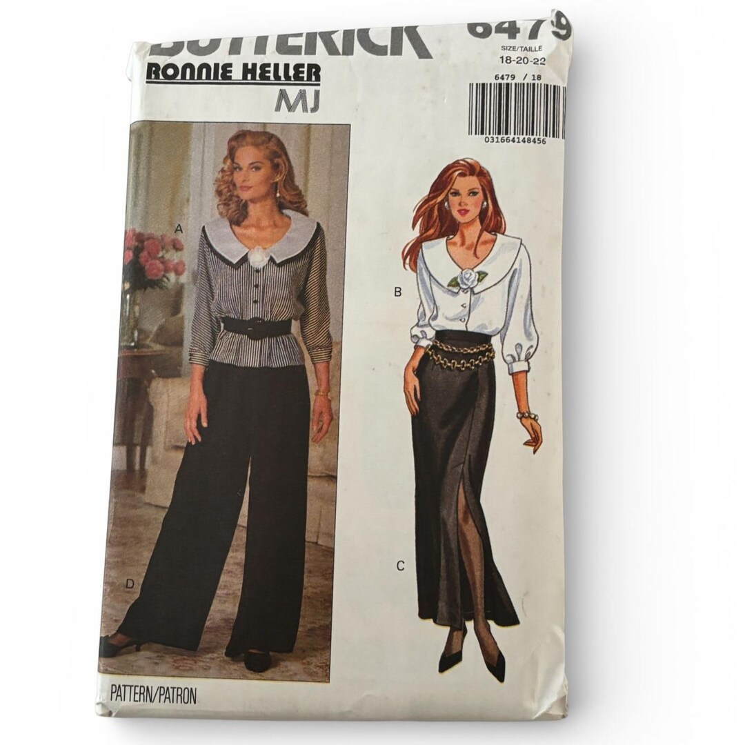 Butterick Sewing Pattern 6479 90s Wide Leg Pants Power Blouse Outfit 18 ...