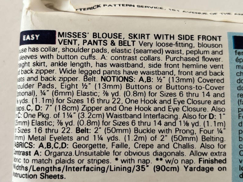 Butterick Sewing Pattern 6479 90s Wide Leg Pants Power Blouse Outfit 18 ...