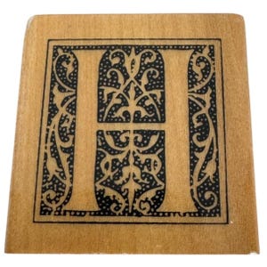 Sello de goma Anitas con letra H decorativa, inicial cuadrada, para tarjetas ornamentadas