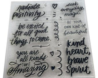 CTMH Acrylic Stamp Set Everyday Magic Radiate Positivity Inspirational Kind Word