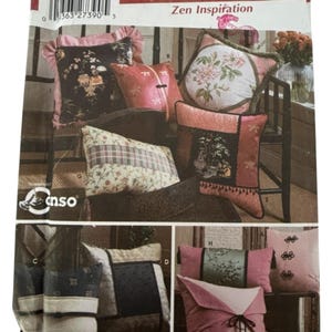 May include: A package of pillow patterns with the text "Pillows Zen Inspiration." The image shows various pillow designs, including floral, patterned, and solid-colored options. The package includes the brand names "Wrights" and "Cnso."