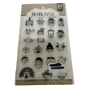 BoBunny Festive Clear Stamps Emoji Faces Santa Christmas Elf Holidays Snowman
