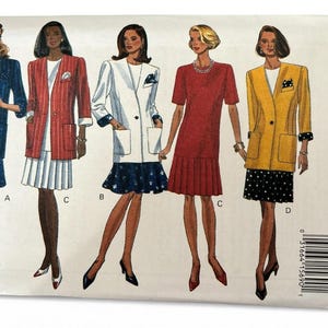 May include: Butterick Classics 6643 sewing pattern featuring five different women's fashion designs. The designs include blazers, dresses, and skirts in various colors and patterns. The pattern size is 6-8-10.