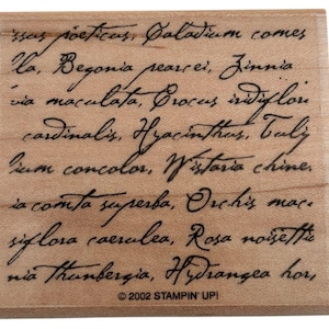 Stampin Up Rubber Stamp Botanical Script Garden Flower Names Words Background