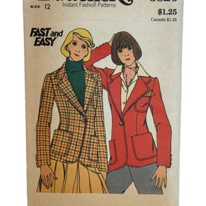 May include: Vintage Butterick sewing pattern, size 12, featuring illustrations of two women in blazers. The pattern includes the text "FAST and EASY" and the number "3826". The cover has a retro design with a cream background.