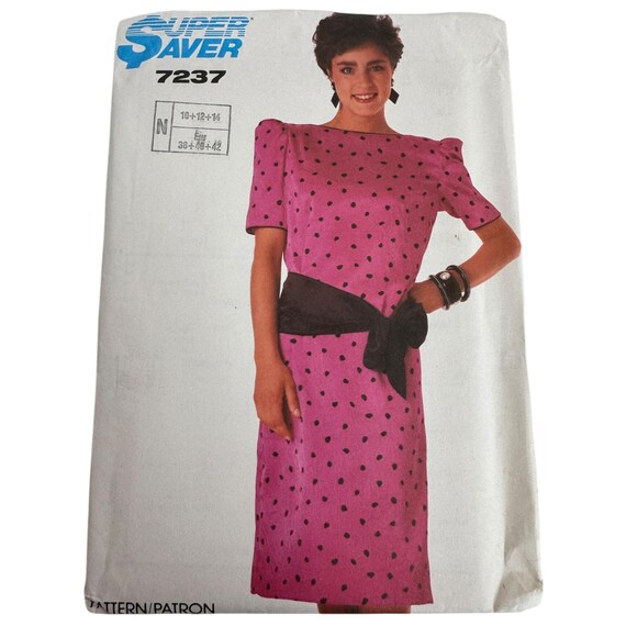 Simplicity Sewing Pattern 7237 Dress Puff Shoulders Sash Boat Neck 1980s  10-14