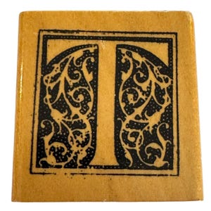 Carimbo de borracha decorativo Anitas, letra T, inicial, artesanato, quadrado, cartão, ornamentado