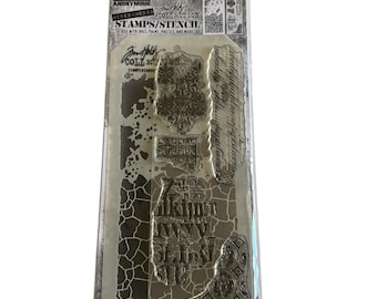 Stampers Anonymous Tim Holtz Mixed Media Clear Stamps Stencil Set Safari Print