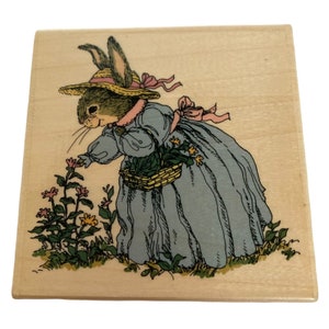 Uptown Rubber Stamp Holly Pond Hill Bunny Rabbit Picking Flowers Susan