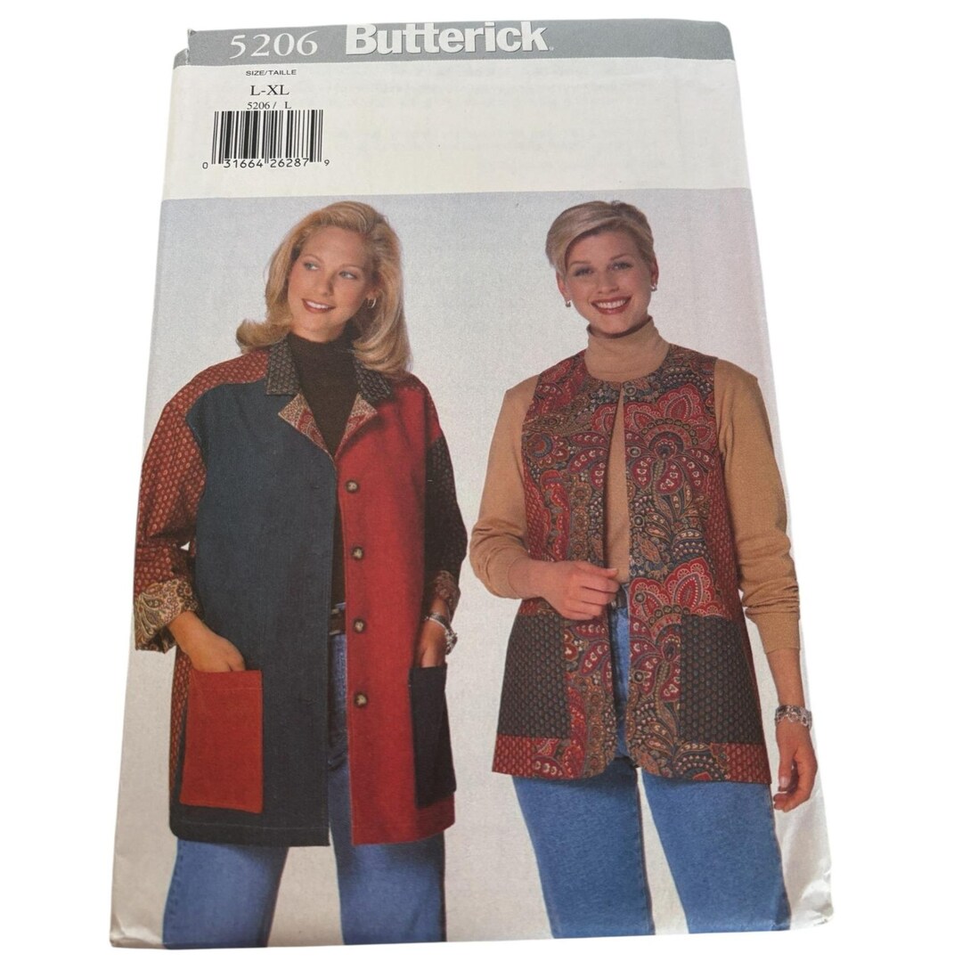 Butterick Sewing Pattern 5206 Misses Jacket and Vest Easy Casual L XL ...