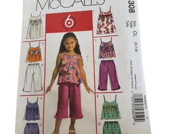 Wzór do szycia McCalls M5308 Dziewczęce bluzki sukienki szorty Capri lato 6 7 8 Nieobcięte