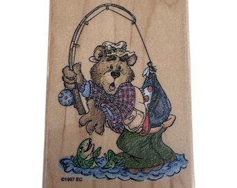 Stampendous Moose Creek gummistämpel Hooked on Fishing Bear Fars dag korttillverkning rolig pappa