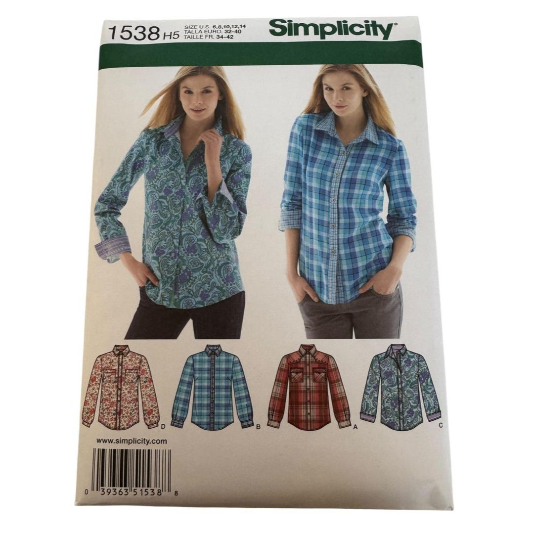 Simplicity Sewing Pattern 1538 Flannel Shirt Front Button Closure Fall ...