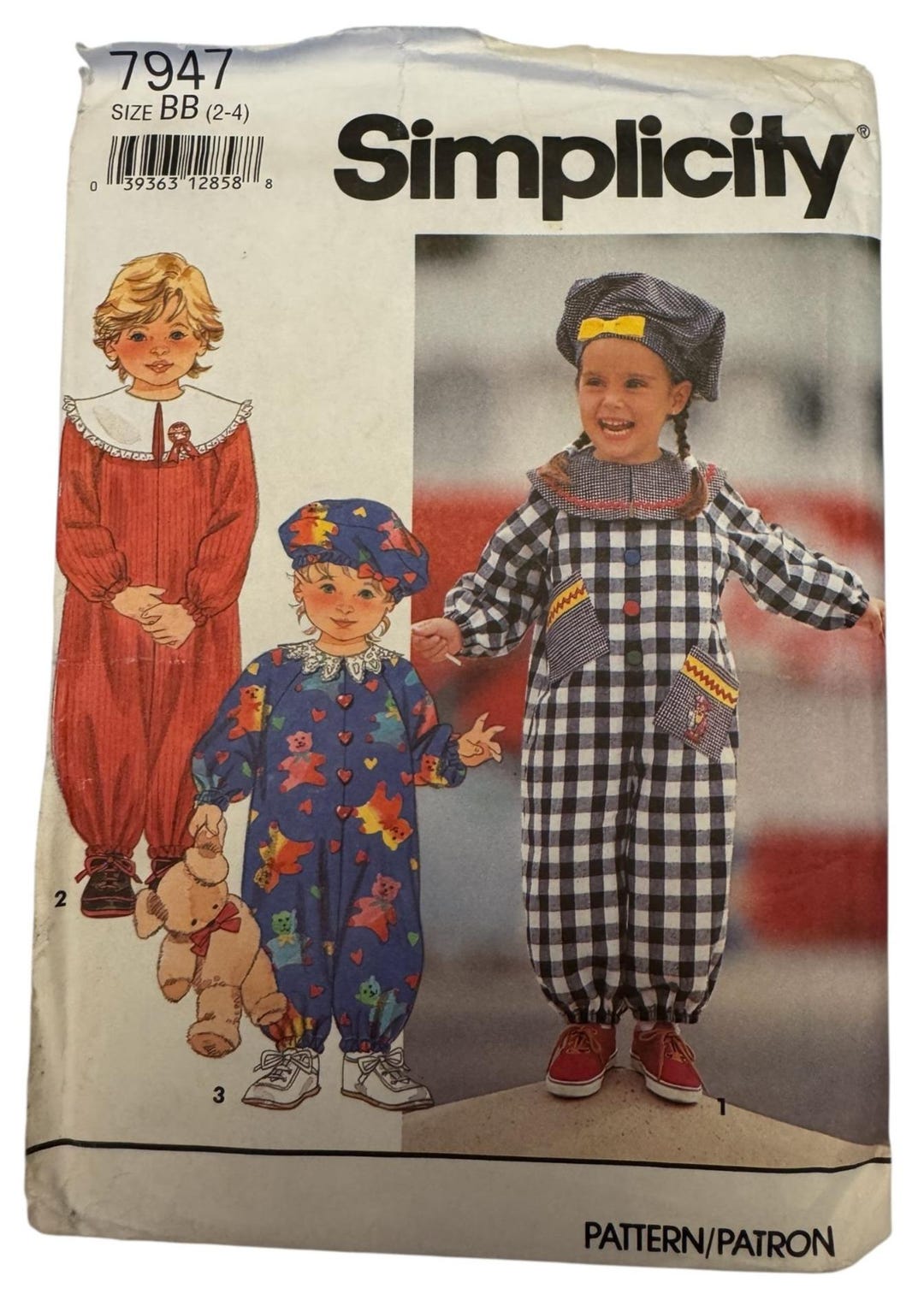 Simplicity Sewing Pattern 7947 Toddler Jumpsuit Hat Raglan Sleeves Size ...