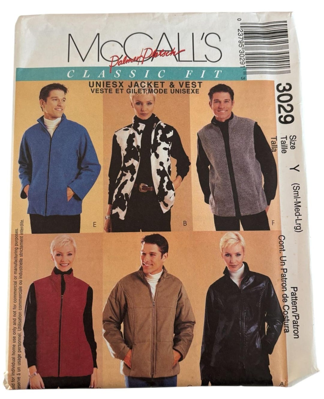 Mccalls Sewing Pattern 3029 Unisex Jacket Fleece Vest Winter Classic ...