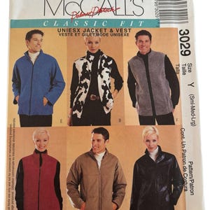 McCalls Sewing Pattern 3029 Unisex Jacket Fleece Vest Winter Classic Fit S M L