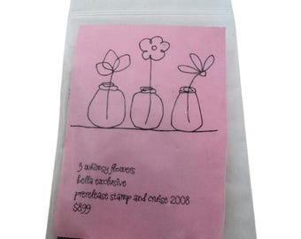 Pieczątka Bella Rubber Stamp 3 Whimsy Flowers Vases Whimsical Spring Card Making